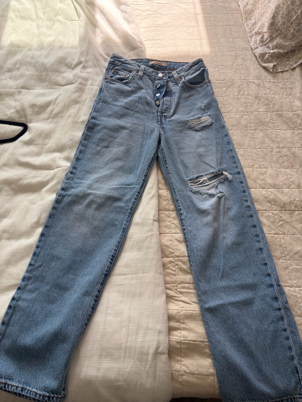 Levi's Light Blue Straight-Leg Distressed Jeans